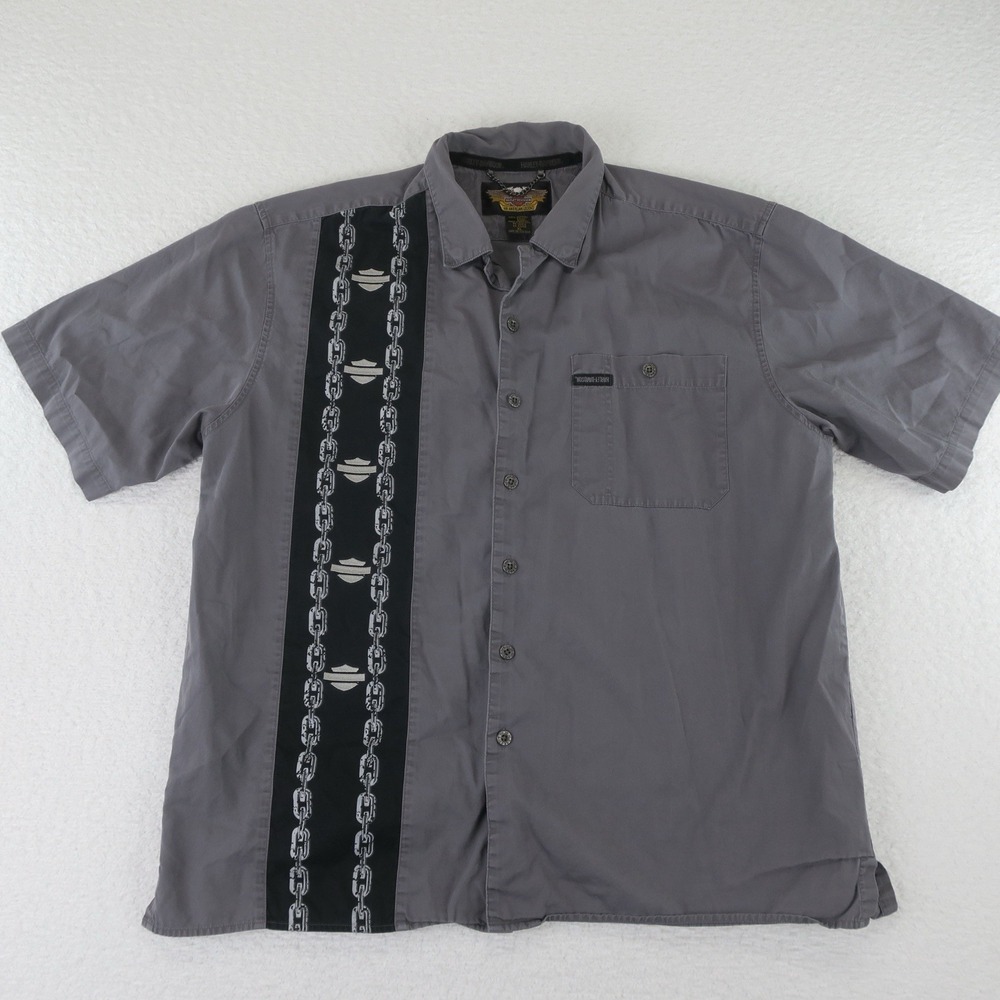 Harley Davidson Chain Design Button Up Shirt Mens Size XL 100%‎ Cotton